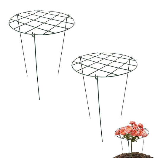 2 Pcs Flower Support Rings, Peony Cage Plant Support Stake,Grow Through Grid Plant Brace, Hoops with 3 Pcs Legs for Heavy Blossoms (2 pcs 24")