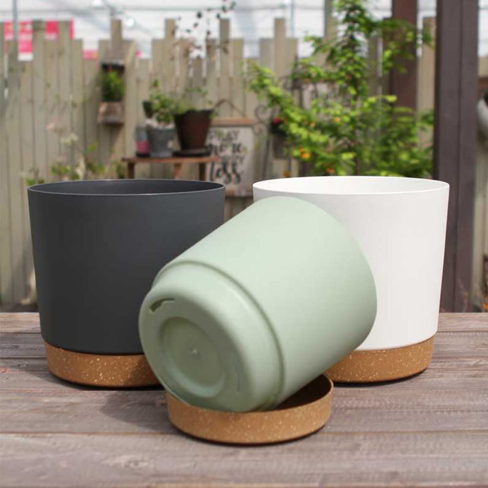 ZMTECH Planters for Indoor Plants, Plant Pots & Flower Pots, Plastic Plant Spring 3 Pack 8 Inch Self Watering Planter with Drainage Hole and Saucer, Modern Decorative for Indoor Outdoor, Dark Gray