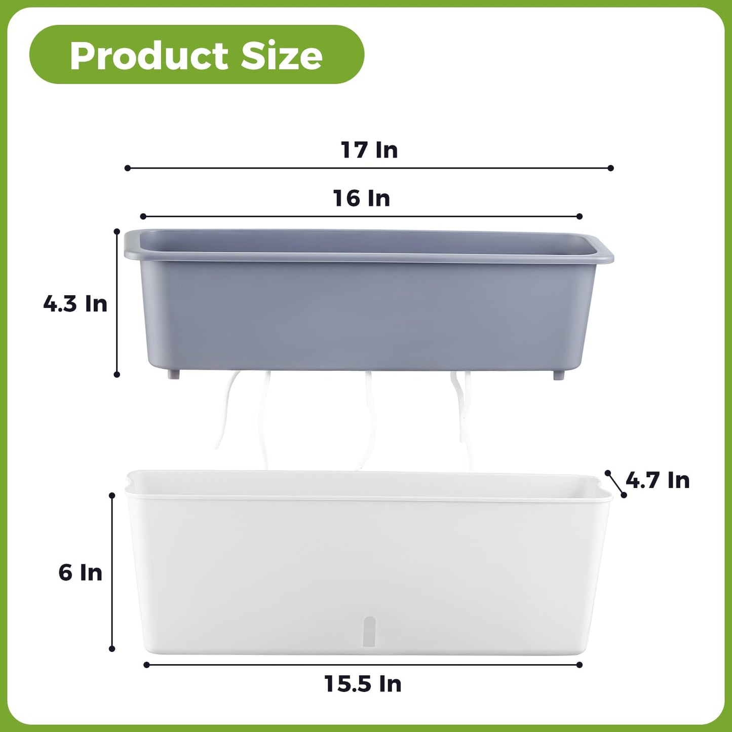4 Pack Rectangular Planter 17 x 4.5 in Self Watering Planter Window Sill Planters Indoor Rectangle Planter Self Watering Pots Plastic Plant pots with Drainage Holes White Flower Pot Indoor