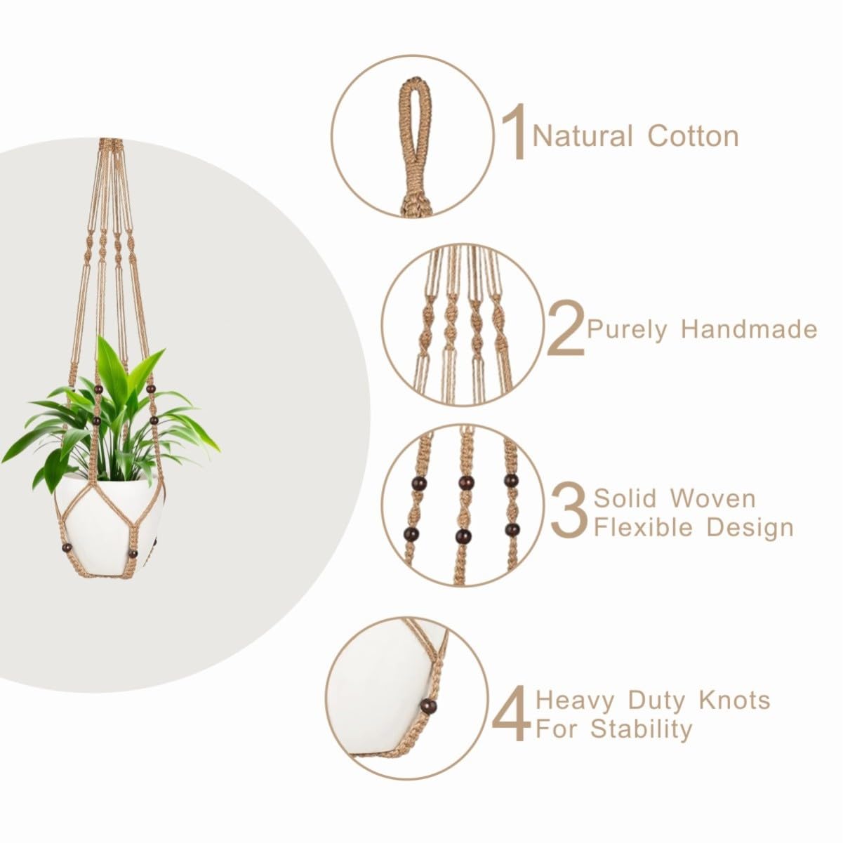 MDKFKDK 3 Pack Macrame Plant Hanger,Hanging Plant Holder, Boho Home Decor Hanging Basket with Wood Beads,Hanging Planters for Indoor Plants,Plant Hanger Indoor 35"/29"/23" Brown (POTS NOT Included)