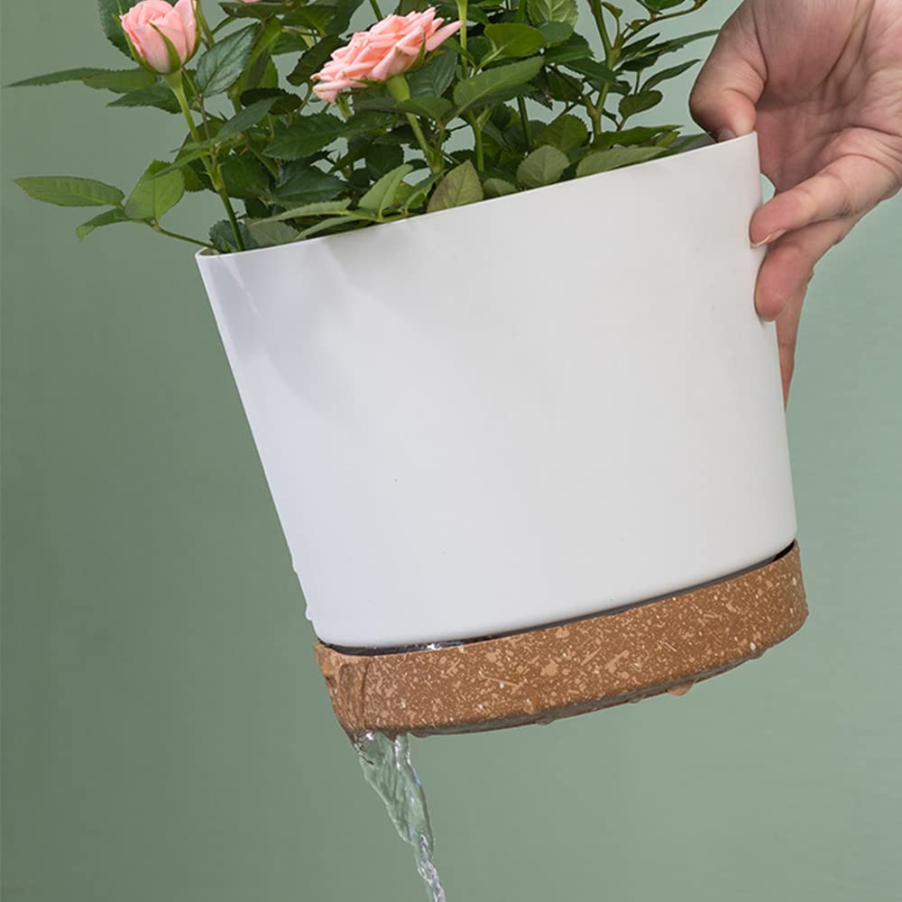 ZMTECH Spring Planters for Indoor Plants, Plant Pots & Flower Pots, Plastic Planter 3 Pack 8 Inch Self Watering with Drainage Hole and Saucer, Modern Decorative Indoor Outdoor, White