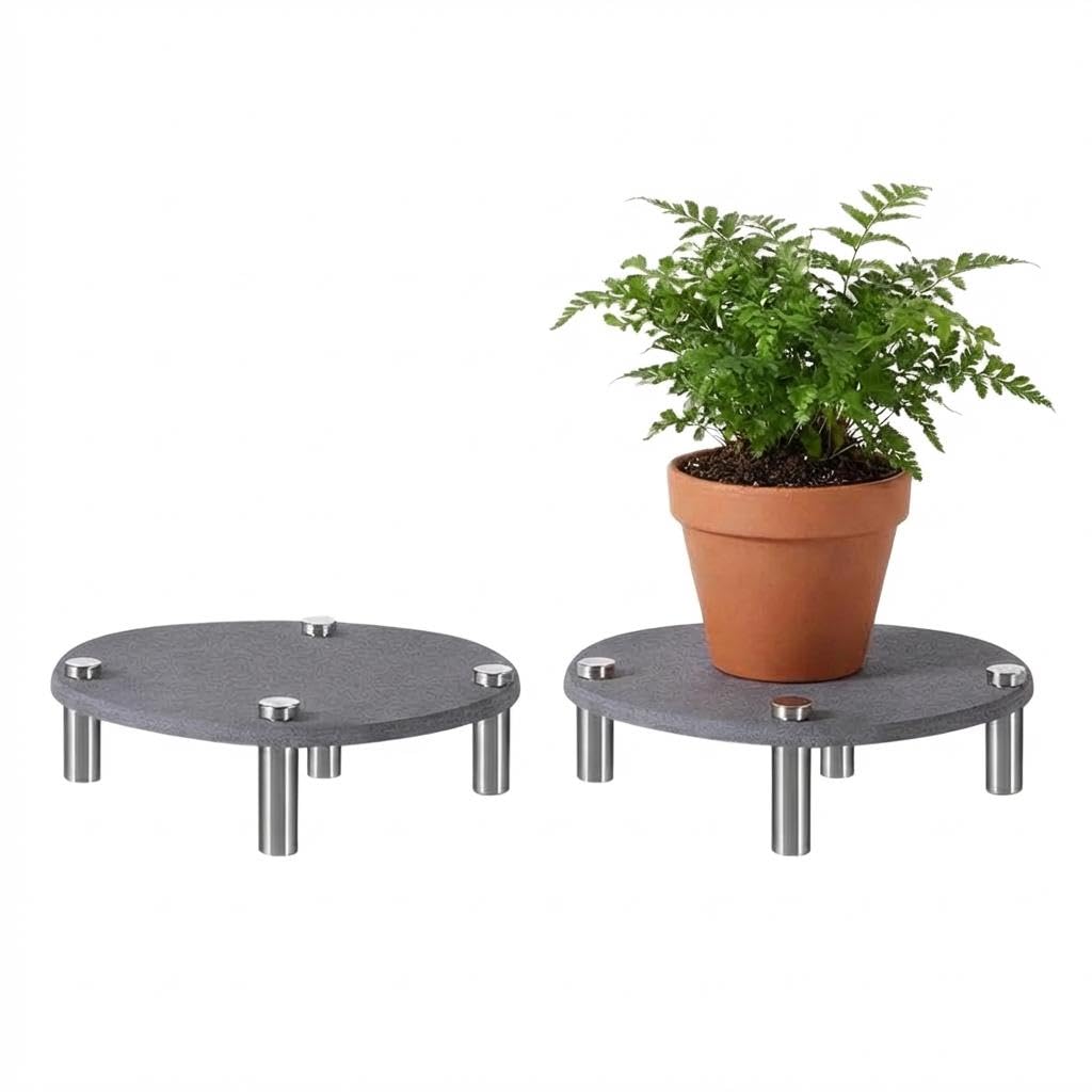 Plant Saucer Tray, 2 PCS 8 Inch Plant Coasters Mat, Plant Water Catcher Tray, Drying Plant Pot Tray Stone with Stainless Steel Feet, Plant Saucers for Indoors, Plant Drip & Drainage Tray, No Leaks