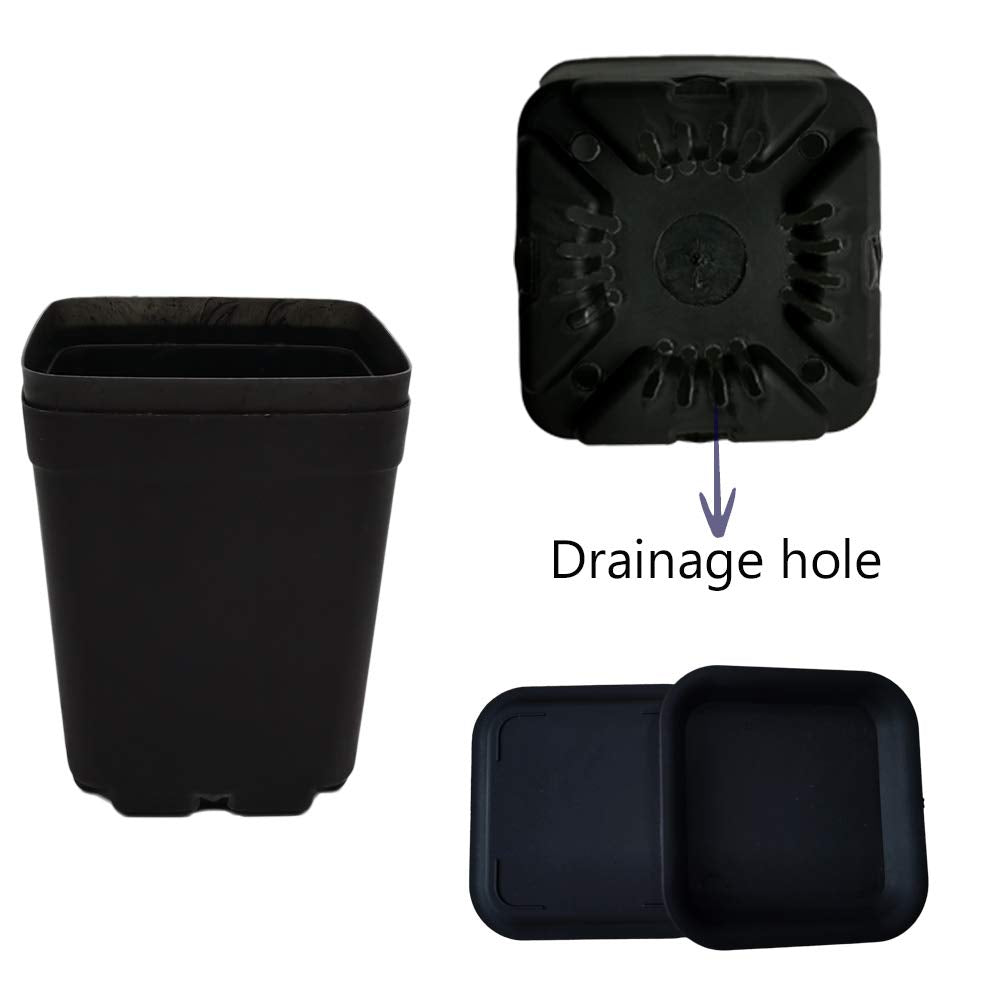 OJYUDD 24 Pack 3 Inch Black Nursery Pot Flower Pots Square Plastic Plant Pot Plastic Starter Pots with Saucer Basket Indoor Outdoor for Your Room,Garden Office and Balcony Decor