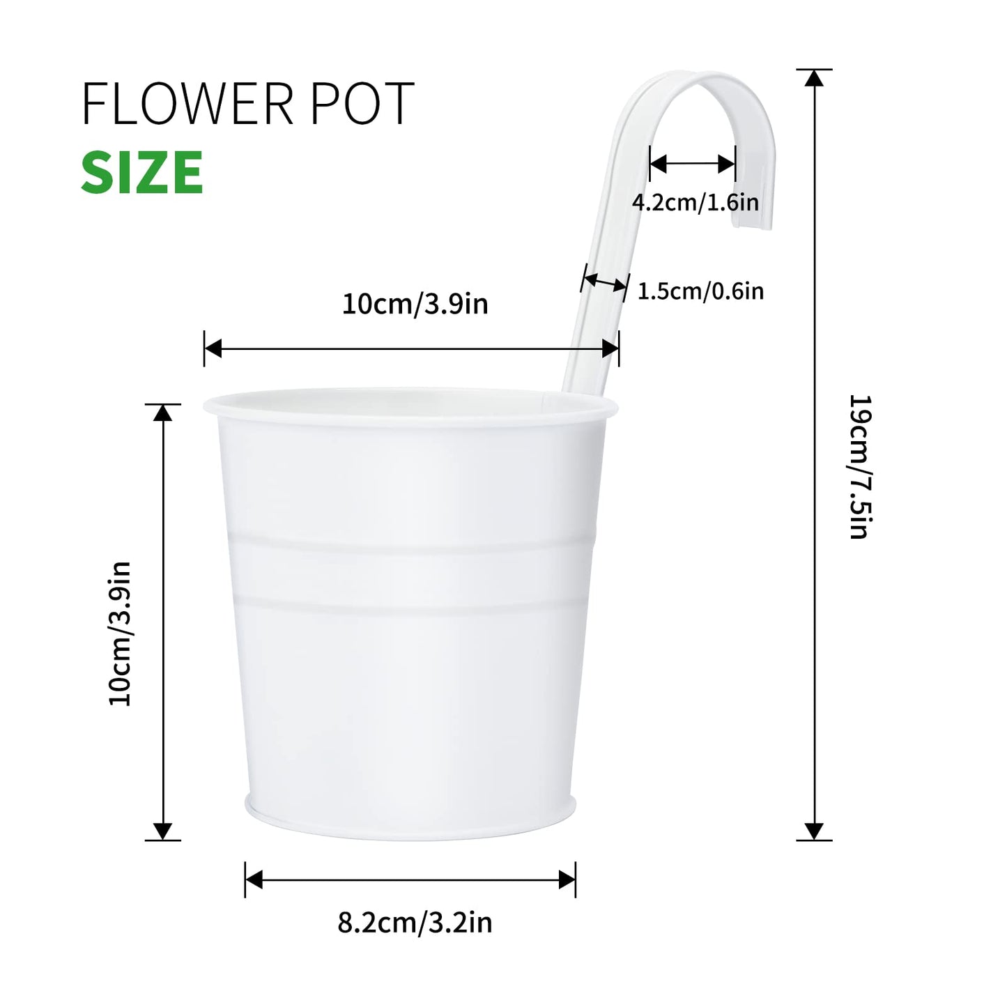 KINGLAKE Flower Pots,10 Pcs Metal Iron Hanging Flower Plant Pots Balcony Garden Plant Planter Baskets Fence Bucket Pot 4'' Flower Holders with Detachable Hook White