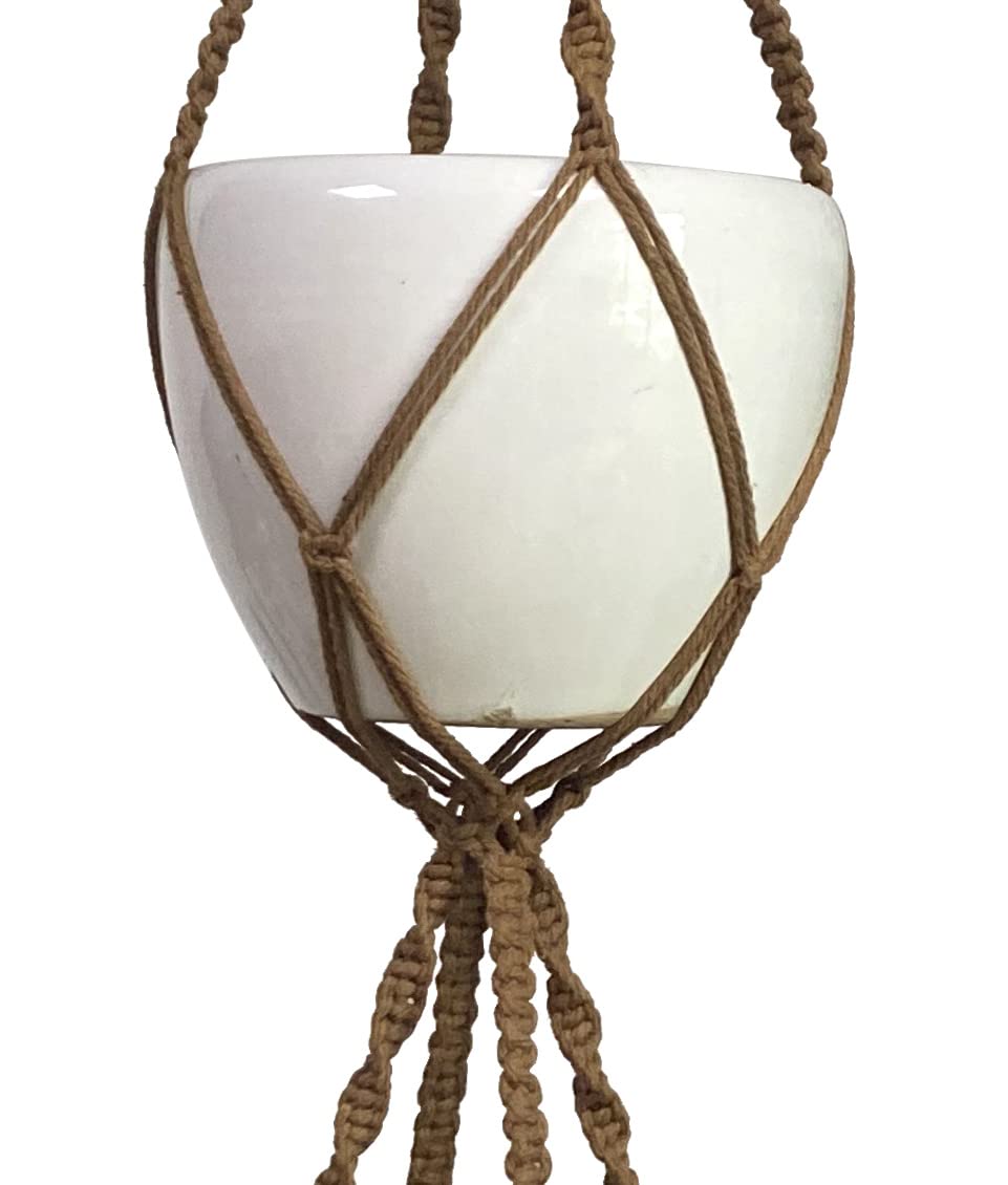 Macrame Plant Hanger & Holder, Hanging Planter 4 Legs Double Deck for 8 inch to 10 inch Two Pots Indoor Outdoor Hanging Planter Hemp Rope 67 Inch with Metal Ring (Brown)