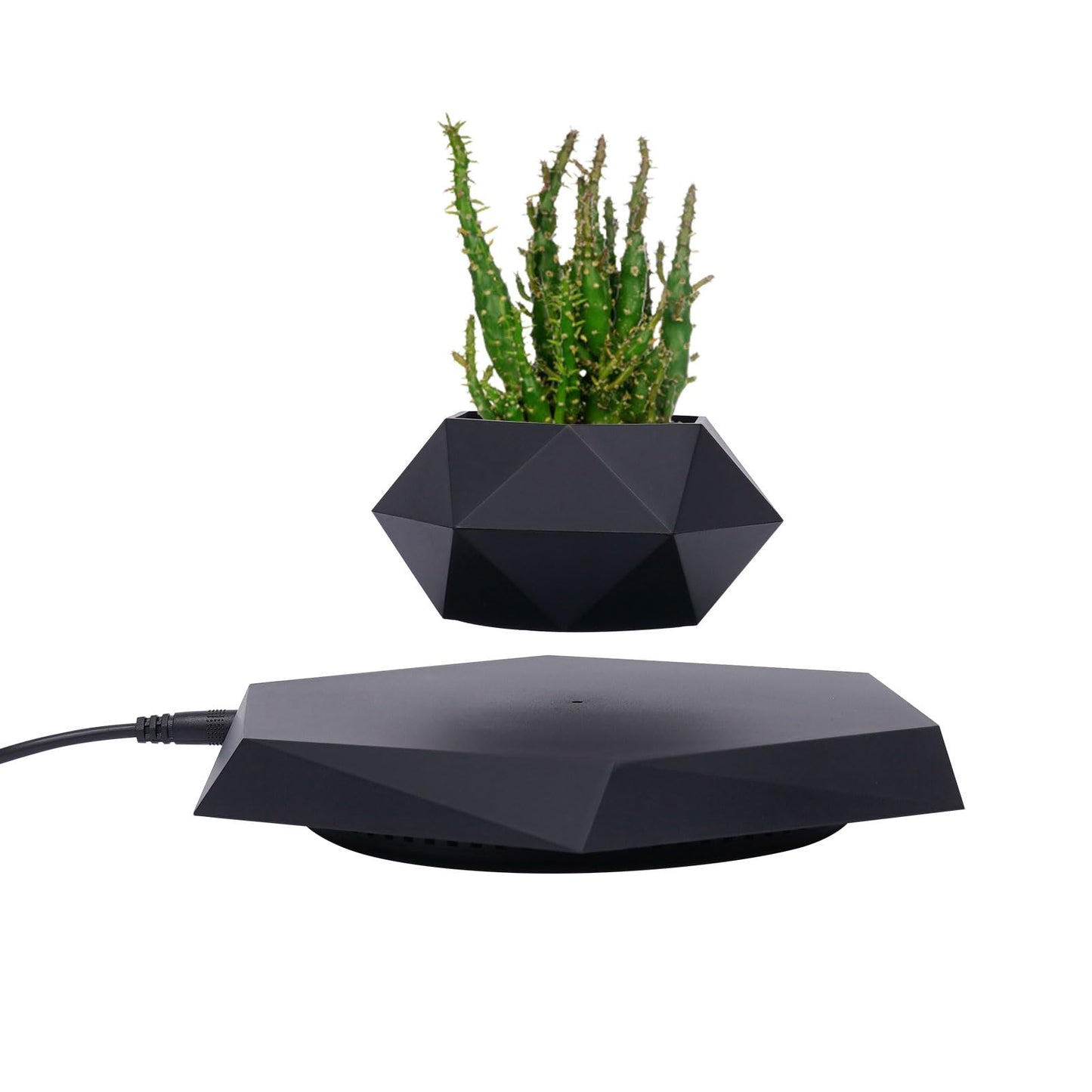 QQDETRR Magnetic Levitation Flower Pot, Floating Plant Pot with 360 Rotation, Modern Levitating Flowerpot for Succulents, ABS Magnetic Planter for Home Office Decor, Black