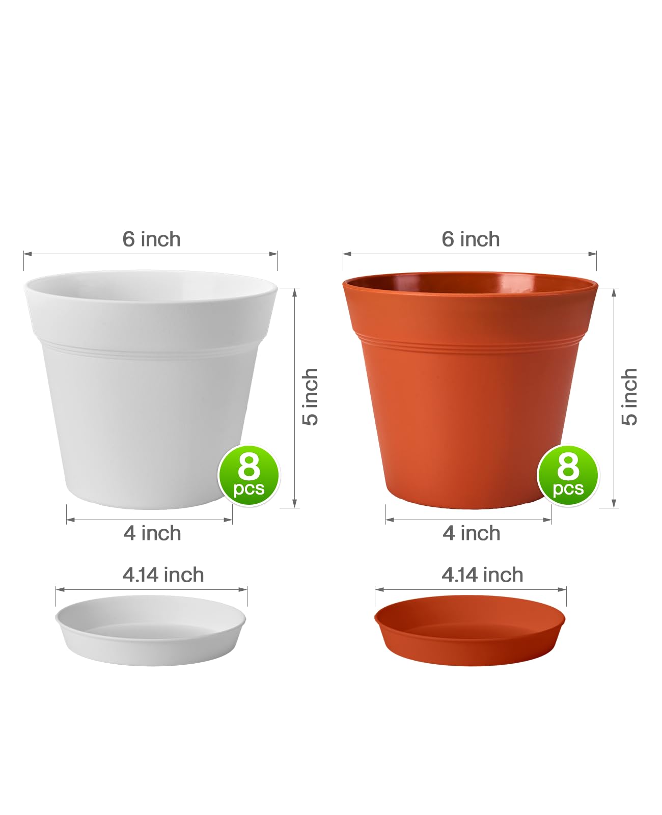 homenote Plant Pots,6 Inch Flower Pots for Plants Plastic Planters for Indoor with Multiple Drainage Holes and Trays, for All Home Garden Flowers Succulents,Outdoor(White&Red,16 Pack)
