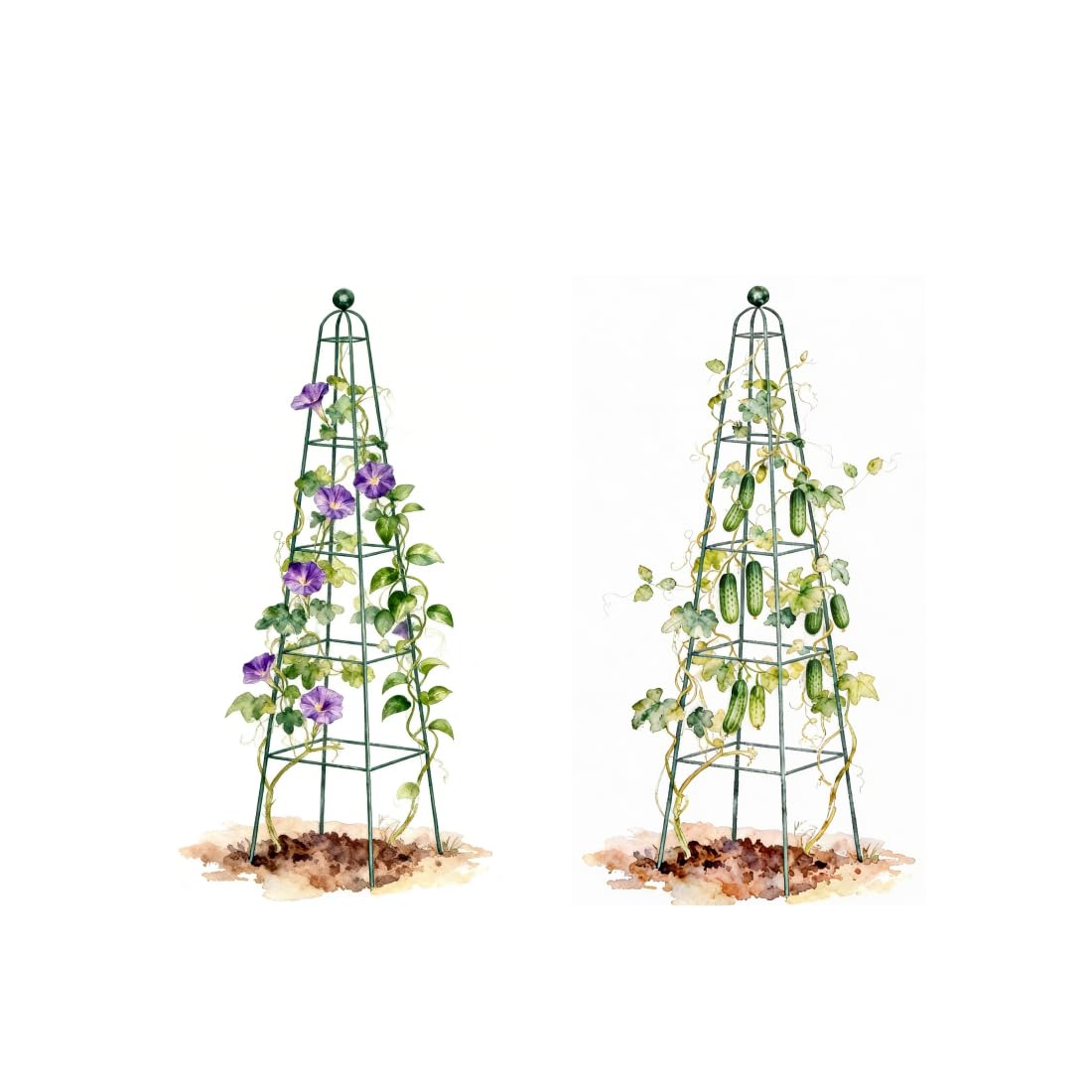 Vego Garden 6.5 ft Pyramid Obelisk Garden Trellis, Metal Rustproof Plant Support Rose Trellis, Tower Potted Cages for Flowers Fruits Vegetable Vines Indoor & Outdoor