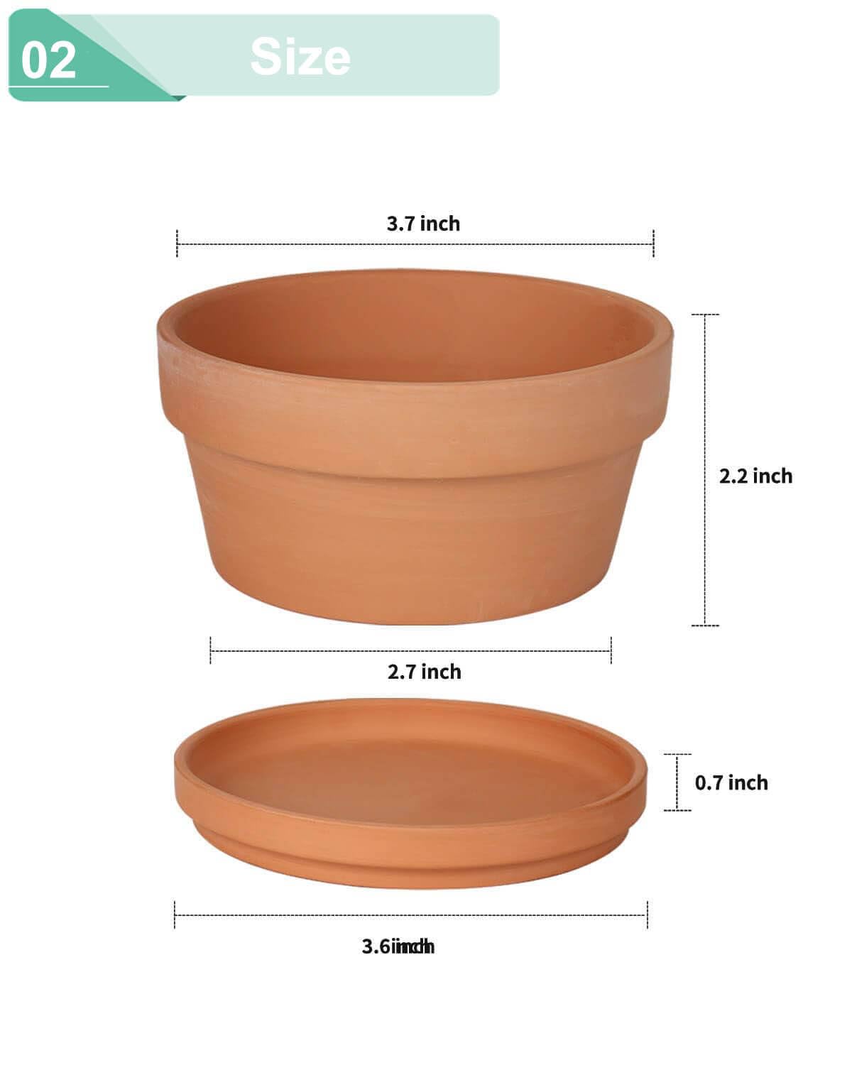 vensovo 3.7 Inch Terracotta Shallow Succulent Pots - 6 Pack Terra Cotta Clay Pot with Saucer, Cacuts Indoor and Outdoor Planters with Drainage Hole