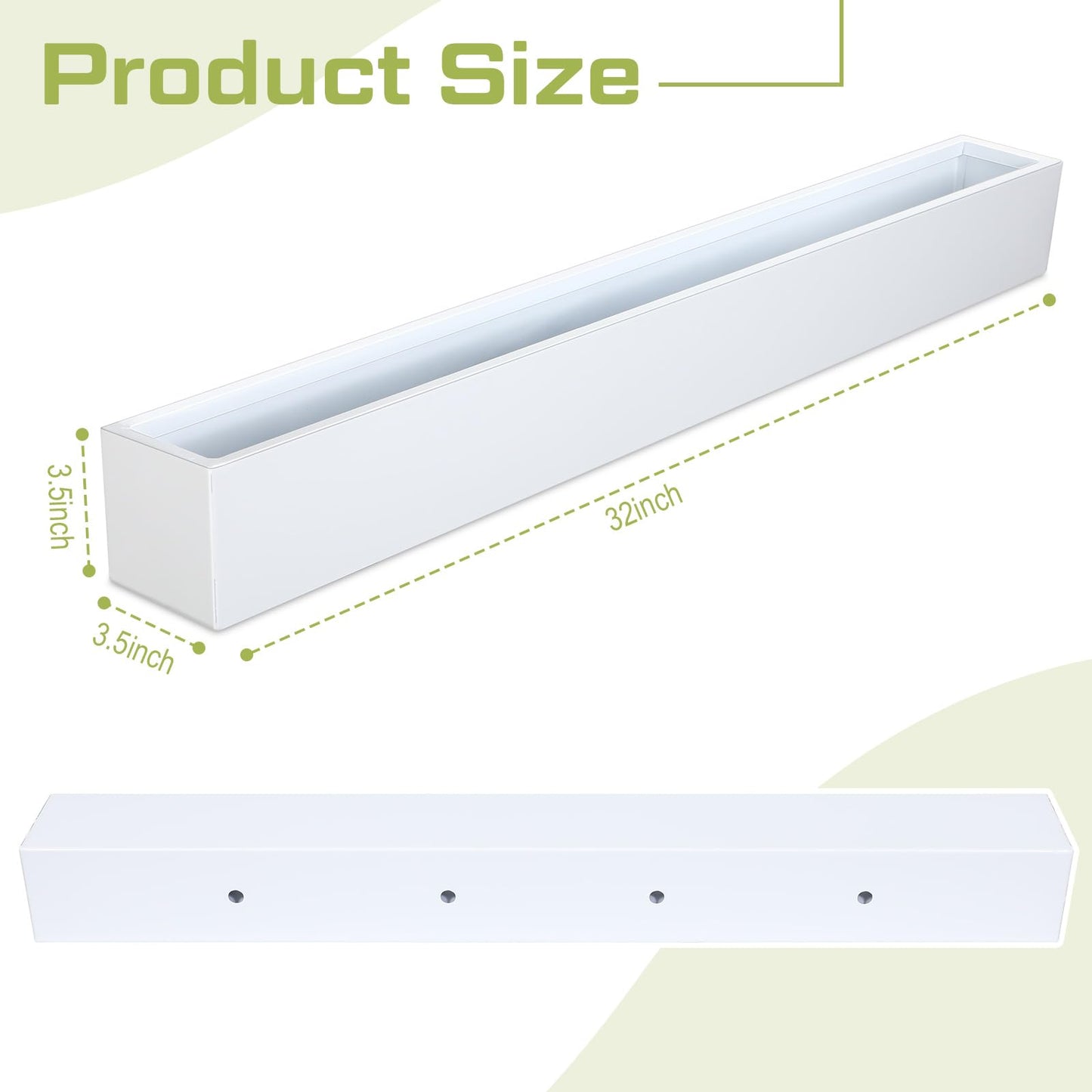 FillTouch 1 Pcs Long Rectangular Planter Box Window Sill Plant Box Metal Water Trough Indoor Large Modern Steel with Drainage Holes Herb Garden Home (32 x 3.5 x 3.5 Inch,White)