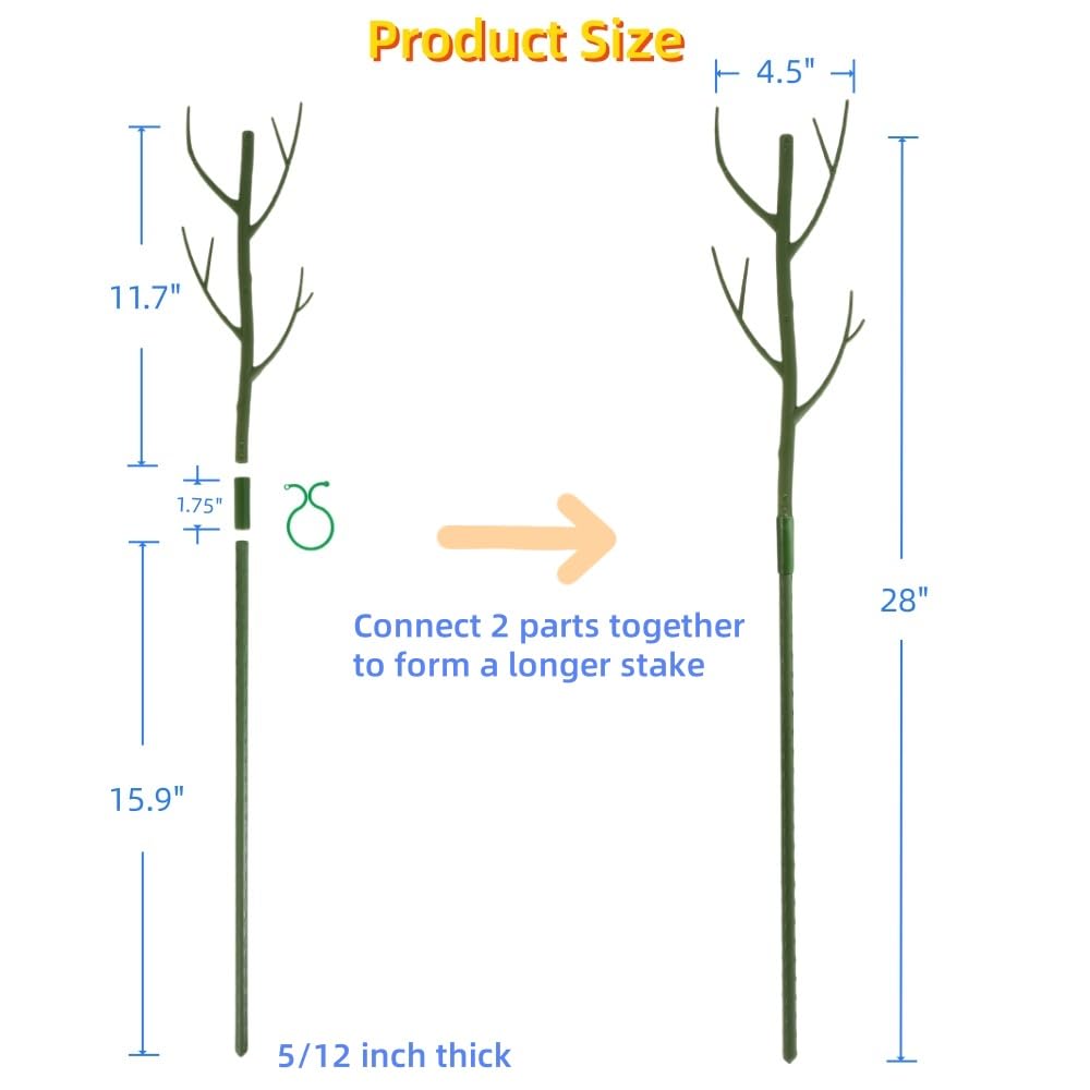 28 Inch Garden Plant Trellis for Indoor Plants, 6 Pack Plastic Trellis Support Stakes for Climbing Plants or Houseplants, Branch Shaped, Green
