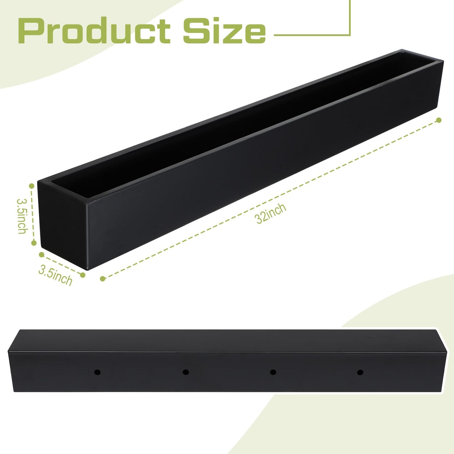FillTouch 1 Pcs Long Rectangular Planter Box Window Sill Plant Box Metal Water Trough Indoor Large Modern Steel with Drainage Holes Herb Garden Home (32 x 3.5 x 3.5 Inch,Black)