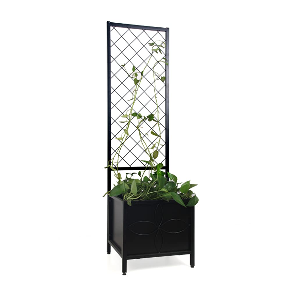Zhongma 15.75 x 15.75 x 55 in Raised Garden Bed with Trellis,Heavy Duty Plant Box for Climbing Plants with Drainage Hole, Metal Lattice Planter Gardon Box with Inner Fabric Liners.