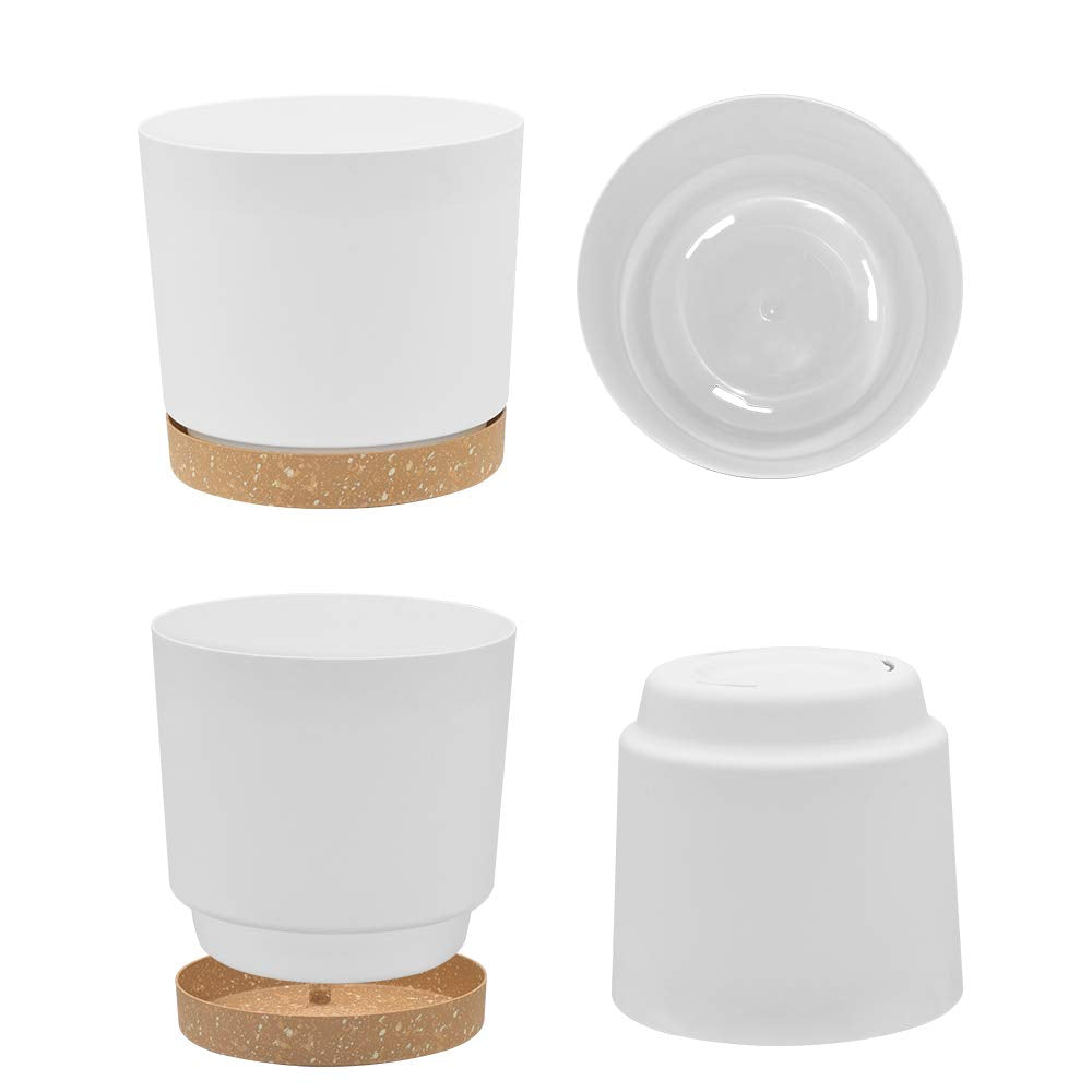 ZMTECH Spring Planters for Indoor Plants, Plant Pots & Flower Pots, Plastic Planter 3 Pack 8 Inch Self Watering with Drainage Hole and Saucer, Modern Decorative Indoor Outdoor, White