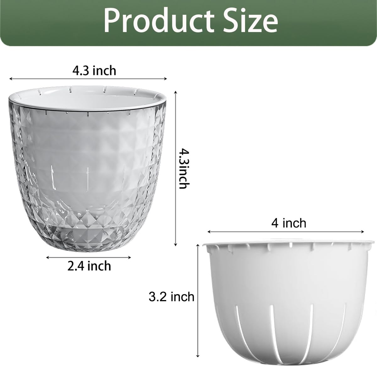 XKYQSY 4 Pack 4 inch Self Watering Pots Planters for Indoor Plants, African Violets Pots with Wick Rope, Modern Plastic Nursery Pots for All House Plants,Flowers Succulents,Herbs,Cactus,Orchids
