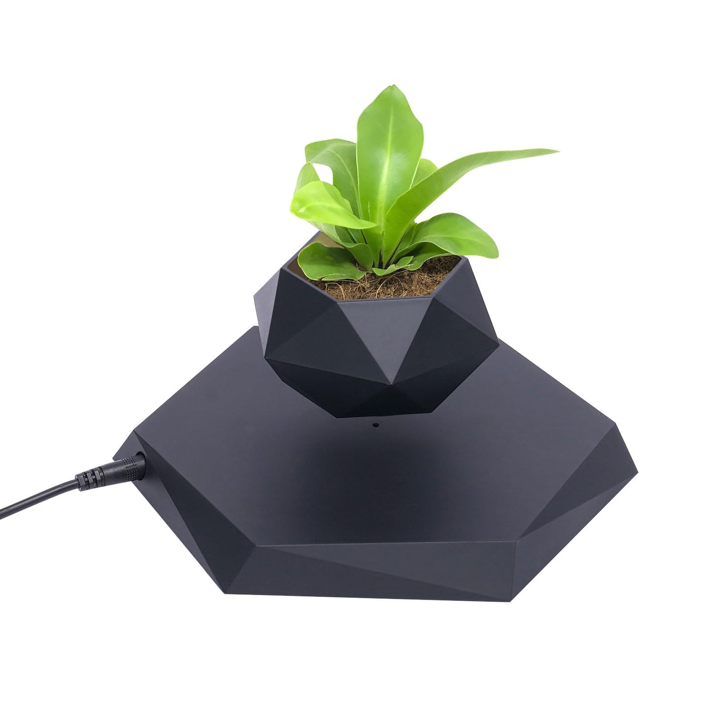 EEYBLAEEY Levitating Plant Pot Floating Plant Pot Magnetic Flower Air Bonsai Black Hexagon Suspension Floating 360 Degree Rotation Pot Home and Office Desk Decor