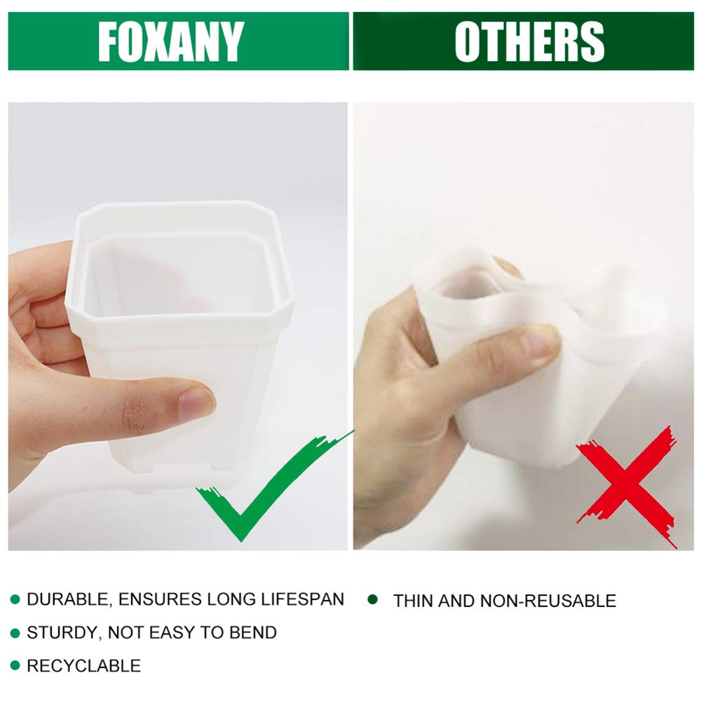 foxany 30 Pcs 3" Nursery Pot, Thick Plastic Square Flower Planting Pots, Plant Seedling Pots, 30 Seed Starting Pots with 30 Saucers - White