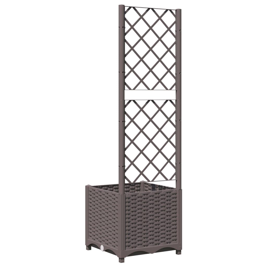 Favemtsl Square Raised Garden Bed with Trellis, 15.7x15.7x53.5 in Brown Polypropylene Planter Box, Modern Vertical Patio Outdoor Planter for Climbing Plants and Flowers