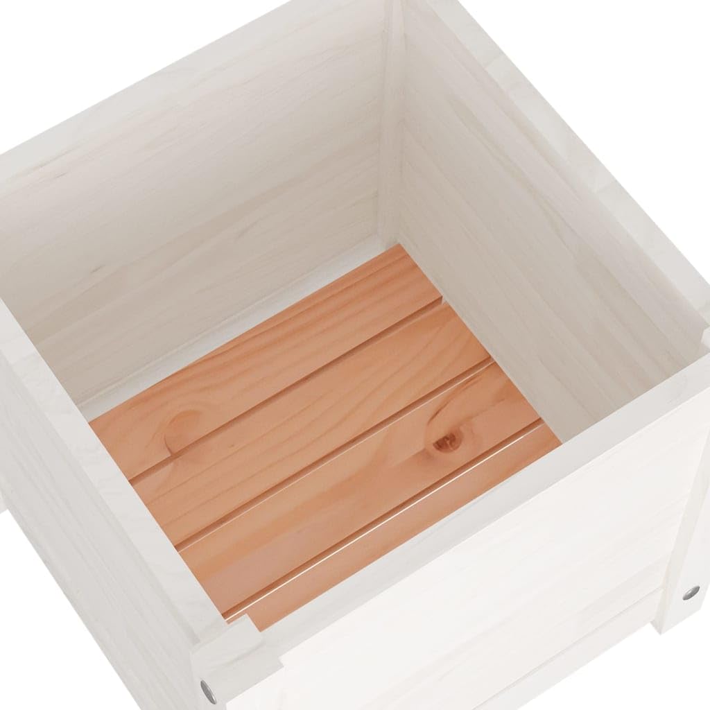 Xolmizyn Set of 2 Large Square Wooden Planters, Solid Pinewood Garden Flower Pot for Indoor and Outdoor Patio, Deck, and Balcony Decoration, 15.7 inch
