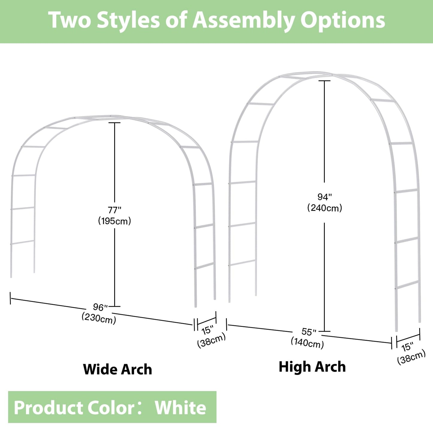 RUBFAC 7.8ft Metal Wedding Arch Frame, White Garden Trellis for Climbing Plants Outdoor, Garden Arbors and Arches Party Archway for Flower Rose Vines Birthday Bridal Christmas Decoration