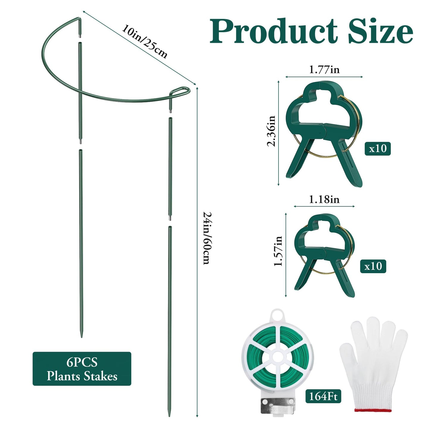 6 Pack 24 Inch Tall Peony Cages and Supports, 10" W x 24" H Heavy Duty Plant Peony Support Cages, Half Round Peonies Ring Metal Plant Stakes for Outdoor Plants, Garden Vegetables & Flowers