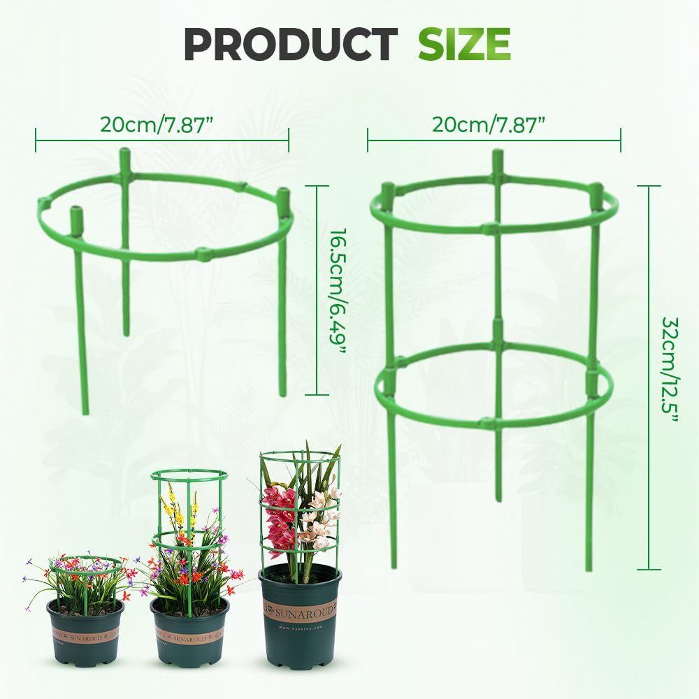 Plant Support Stakes for Indoor & Outdoor Plants, Small Half-Round Plant Stem Supports, Stackable Plastic Trellis Cages for Flower Pots, Peony, Hydrangea, Monstera, Tomato, Leafy Plants (15 Layer)