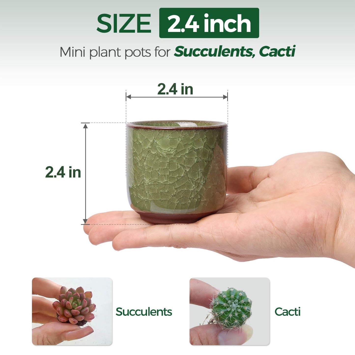 T4U 2.5 Inch Small Ceramic Succulent Planter Pot with Drainage Hole Set of 6, Ice Crack Glaze Plant Container for Cactus, Succulent Plant Gifts for Women Mom Aunt Home Office Decor