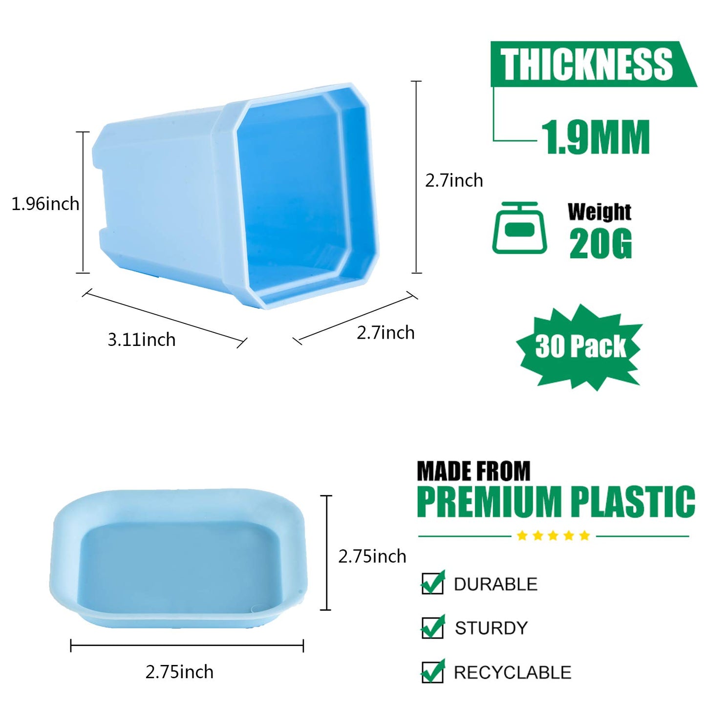 foxany 3" Plants Nursery Pot, 30 Pcs Thick Plastic Square Flower Planting Pots, Plant Seedling Pots, 30 Seed Starting Pots with 30 Saucers -Blue