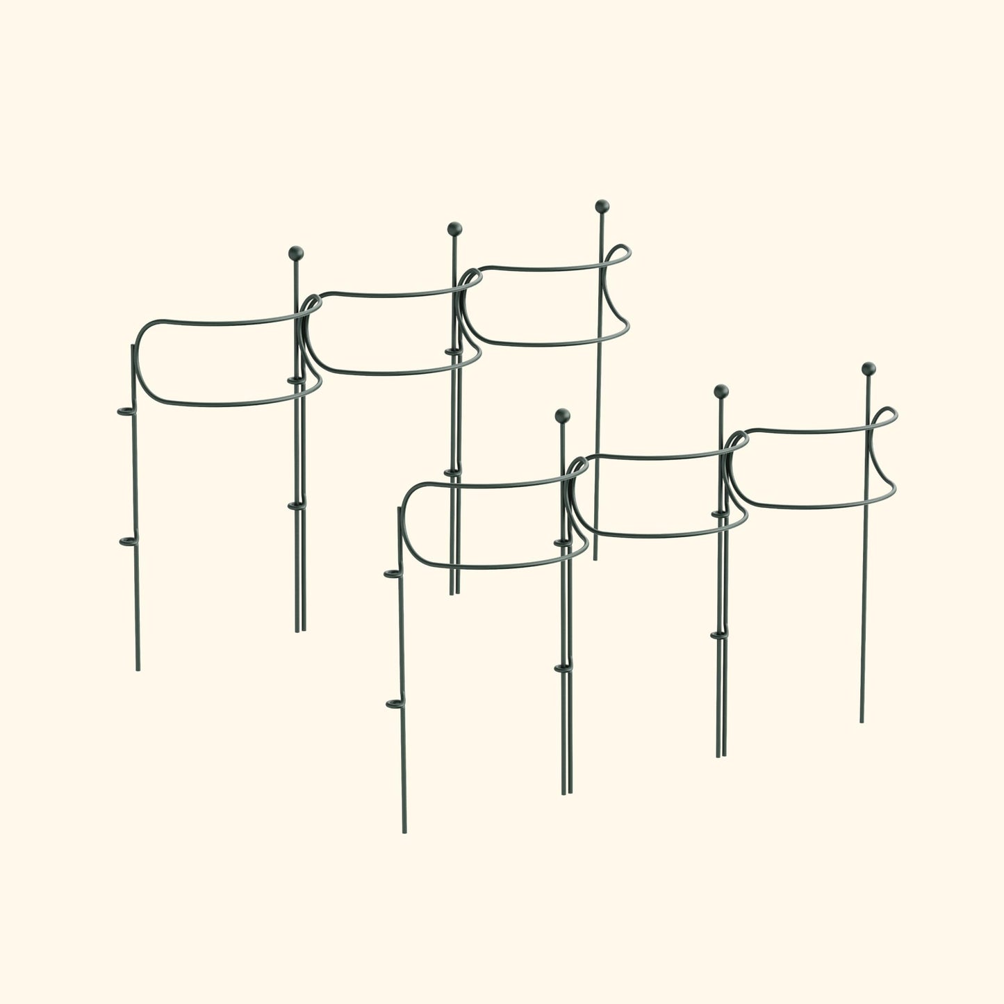 6 Pack Curved Plant Support Stakes, Dual Half Round Metal Garden Plant Stake, Peony Cages and Supports, 10"(W) x 20" (H) Flower Support Ring for Peonies, Hydrangea