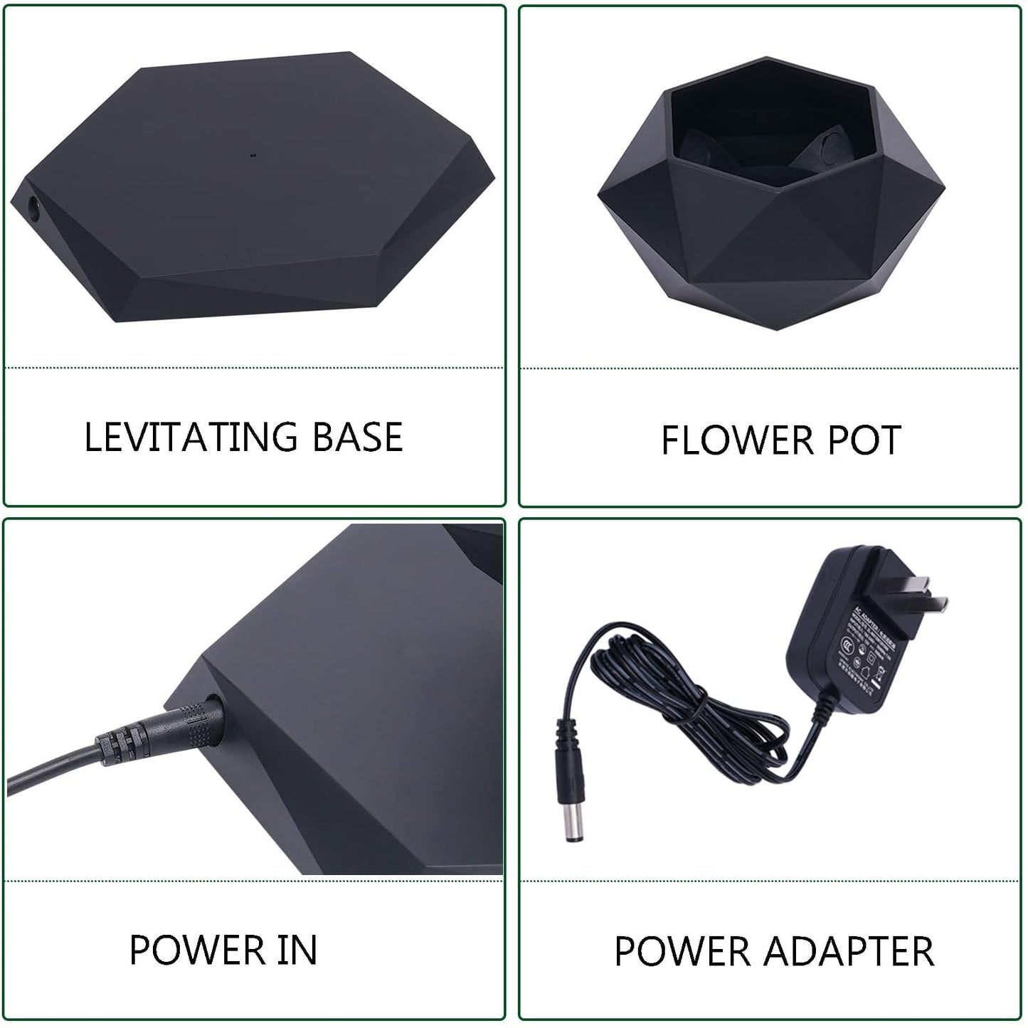 trggvvrt Floating Plant Pot for Small Plants, Magnetic Levitating Flower Pot Planter for Office Home Decoration, Black Hexagon Suspension Rotating Air Bonsai Planter Flower Pot