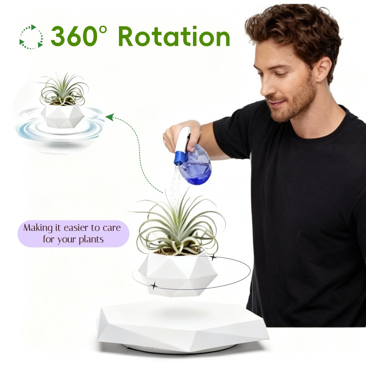 MOOCCI Floating Plant Pot Magnetic Levitating Plant Pot for Succulents, Levitating Decor for Home & Office Magnetic Floating Levitating Display (White)