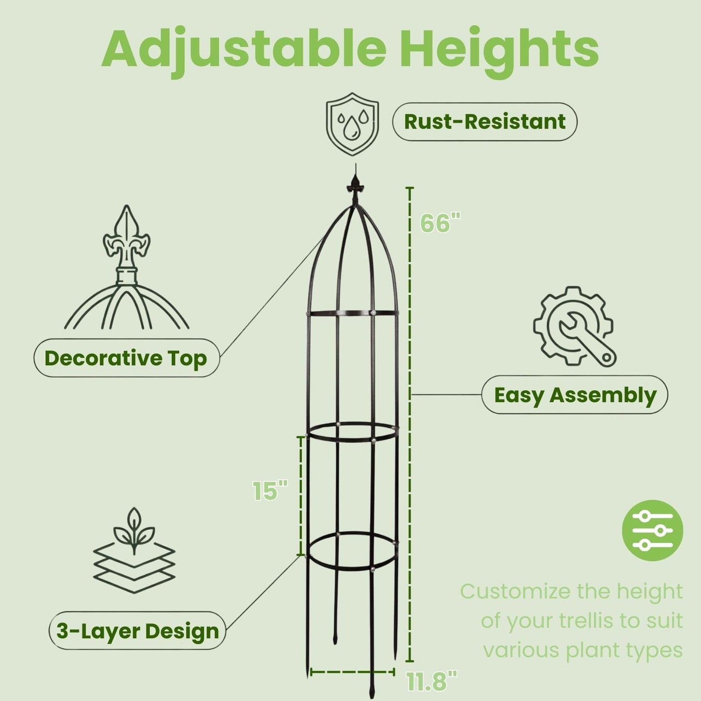 Lancisism 100% Metal Trellis for Climbing Plants Outdoor - Garden Metal Obelisk Trellis Vertical Plant Support for Climbing Vines & Flowers - Sturdy Bronze Steel Arch Trellis for Potted Plants Indoor