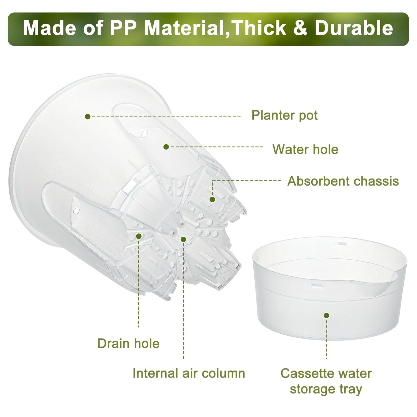 IWNTWY Plant Pots 6 inch Set of 5, Self Watering Pots for Indoor Outdoor, Upgraded Water Inlet Self Watering Planters Flower Pots with Drainage Hole and Clear Saucer Reservoir (Clear)