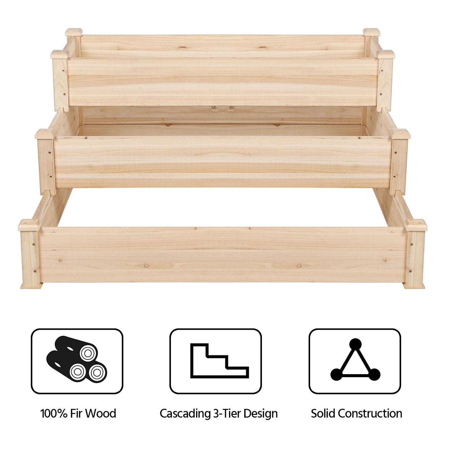 Yaheetech 3 Tier 47 x 47 x 22in Raised Garden Bed Horticulture Outdoor Elevated Flower Box Tiered Garden Bed Wooden Vegetables Growing Planter for Backyard/Patio/Gardener