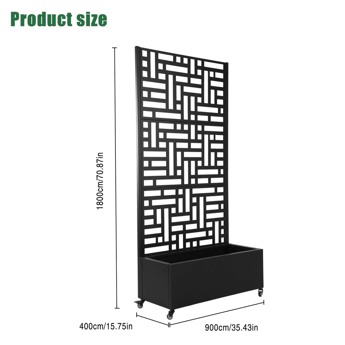 70.87x35.43x15.75 Inch Metal Planter Box with Trellis and Wheels Raised Garden Bed with Drainage Holes Privacy Planters Suitable for Climbing Plants and Vegetables (02)