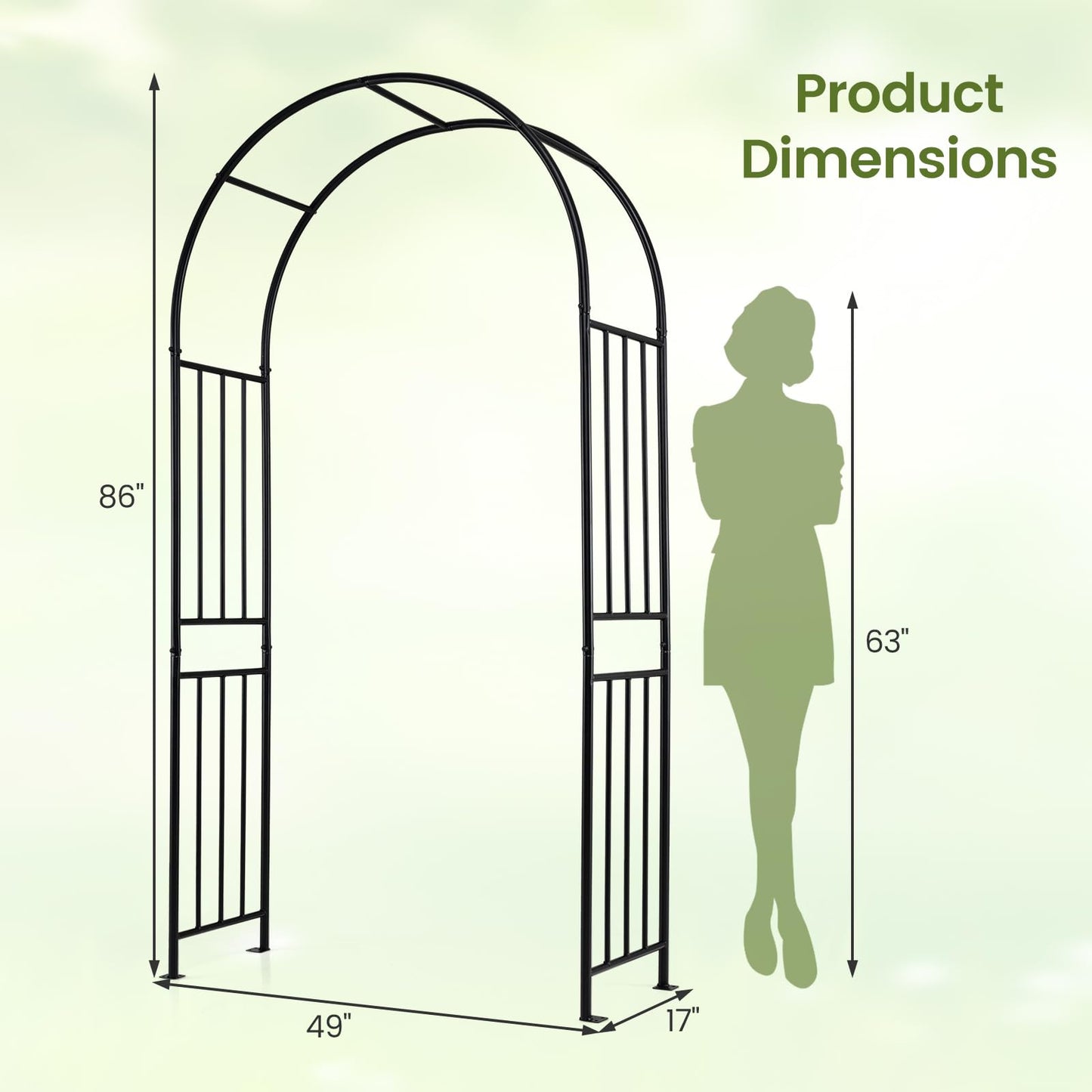 Giantex Garden Arch Outdoor Metal Arbor Trellis, 86'' Heavy Duty Steel Pergola Arch with Ground Stakes for Climbing Plants, Wedding, Party & Backyard Decoration (1 Pack)