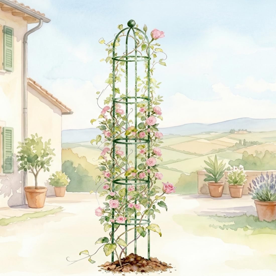 Vego Garden 7.6 ft Round Obelisk Garden Trellis, Metal Rustproof Plant Support Rose Trellis, Tower Potted Cages for Flowers Fruits Vegetable Vines Indoor & Outdoor