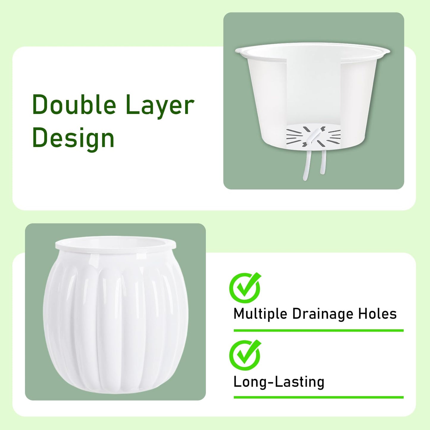 Qhzxcvlk 2 Pack Self Watering Planters Indoor Flower Pots, 5.1 Inch Clear African Violet Pots for Indoor Plants for Flower, Succulents, Plant Pots with Wicking Rope, Modern Decor(White)