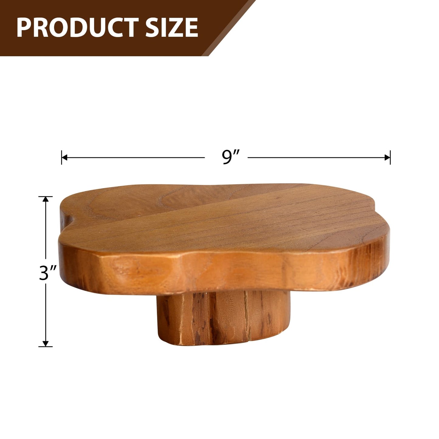 JOLLYMER 9" Live Edge Teak Wood Display Risers With Natural Edge Base – Versatile Teak Wood Pedestal Stand Display Stand Cake Stand,for Kitchen/Bathroom Counter