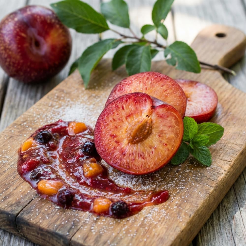 Pluot Tree, 1.5 Years Old Pluot Plant Live, Sweet Plum for Planting, 1-2 Feet Tall, Well Rooted in 3 Gallon Pot, Ideal for Backyard and Outdoor Garden, No Ship to CA