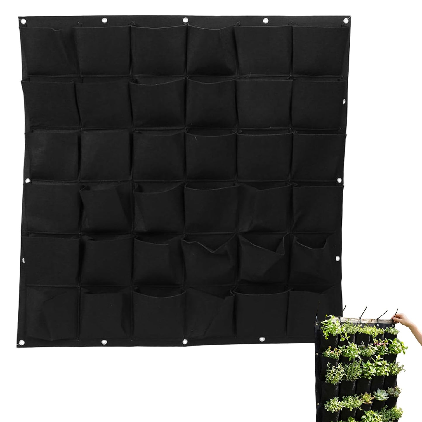 Uanqfegy Vertical Garden Planter, 36 Pocket Living Wall Planter - Thick Non-Woven Fabric Planting Bag, 39.4x39.4 Black