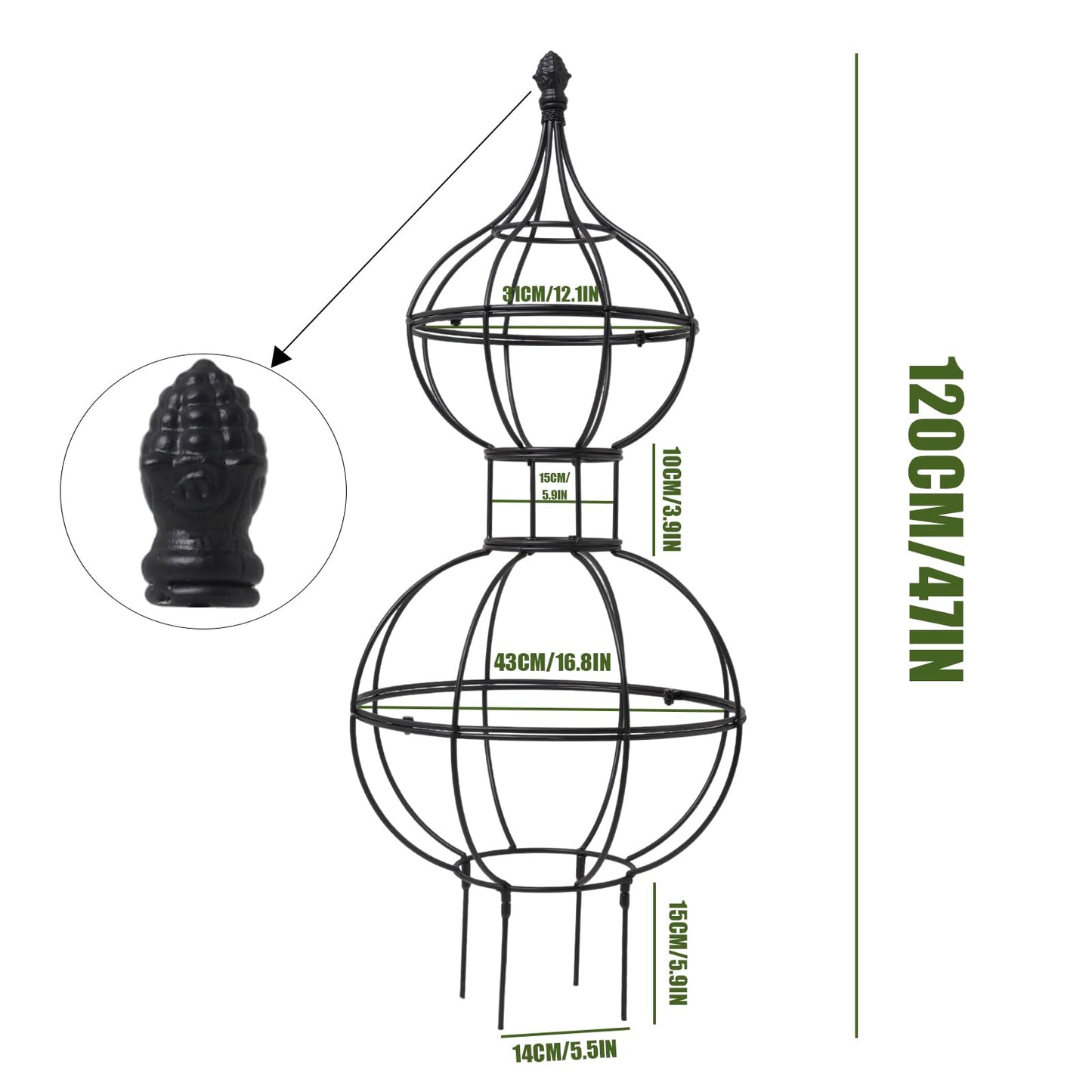 GOOOXIM 47"x17" Metal Obelisk Trellis for Climbing Plants | Unique Outdoor Support for Rose Bushes and Tall Vines | Durable & Weather-Resistant Garden Decor