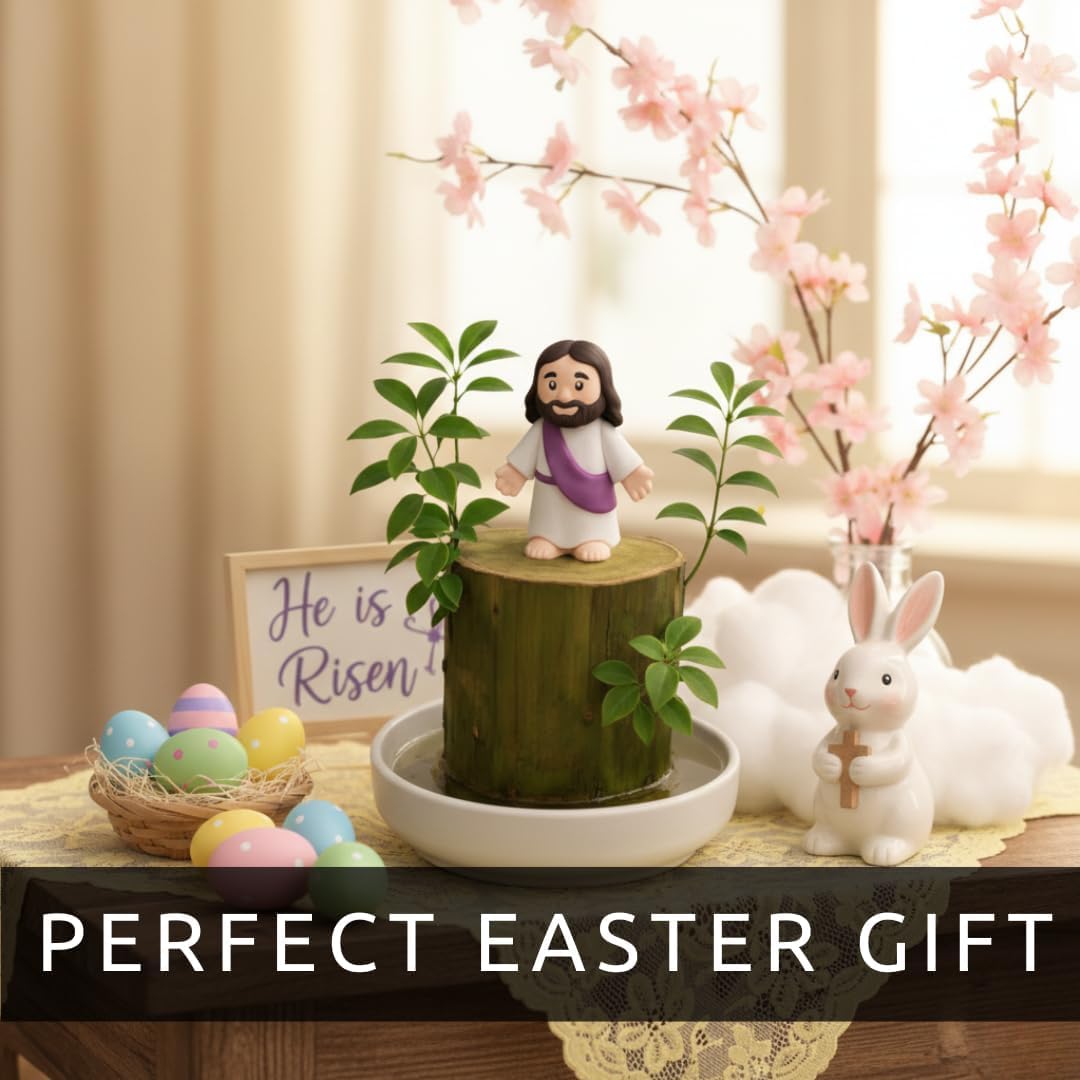 Brazilian Willow Wood Kit – Easter Christian Gift with Jesus Figure - Non-Candy Easter Basket - Fast Growing Blessed Tree with Tray - Faith-Inspired Housewarming or Christian Teacher Gift