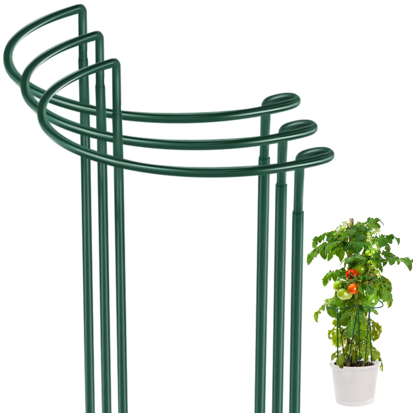 Tioncy 3 Pcs 48 H x 12.6 W Plant Support Stakes Cages for Garden, Metal Half Round Plants Tension Rods for Indoor Outdoor Large Tall Flower Vegetables Tomato Peony Rose Support