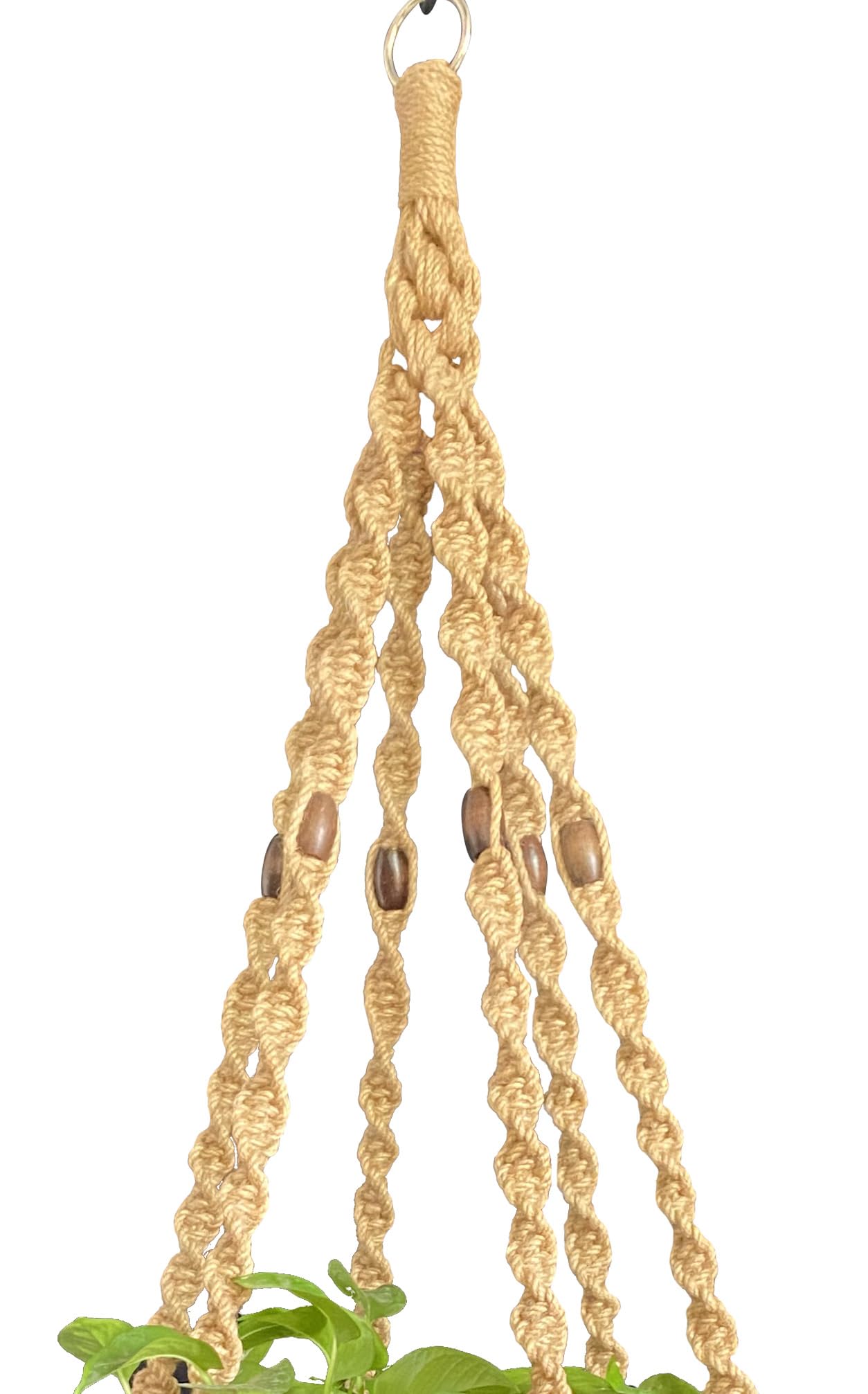 6 Legs Macrame Natural Jute and Cotton Plant Hanger & Holder and Metal Ring, 51-inches Length (Without The White Pot and Plant) (Jute) (Brown-Jute)