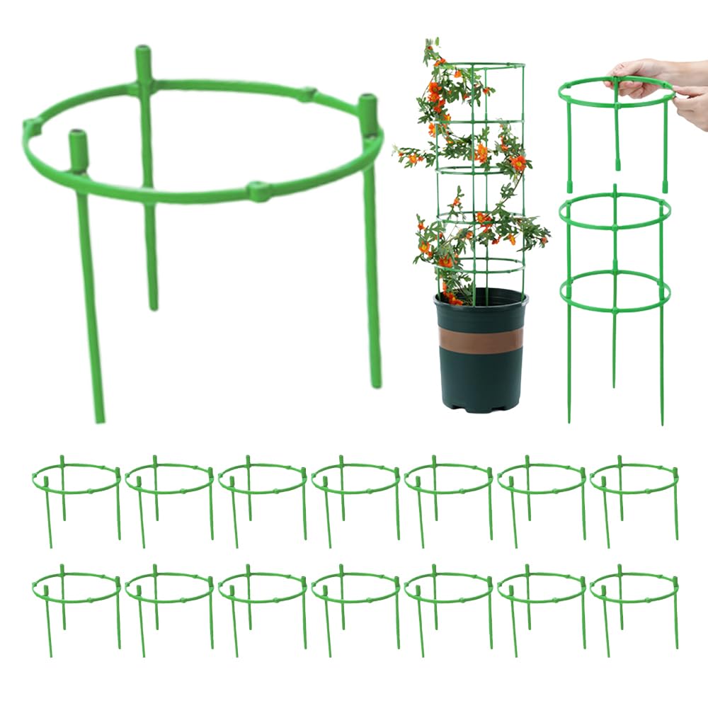 Plant Support Stakes for Indoor & Outdoor Plants, Small Half-Round Plant Stem Supports, Stackable Plastic Trellis Cages for Flower Pots, Peony, Hydrangea, Monstera, Tomato, Leafy Plants (15 Layer)