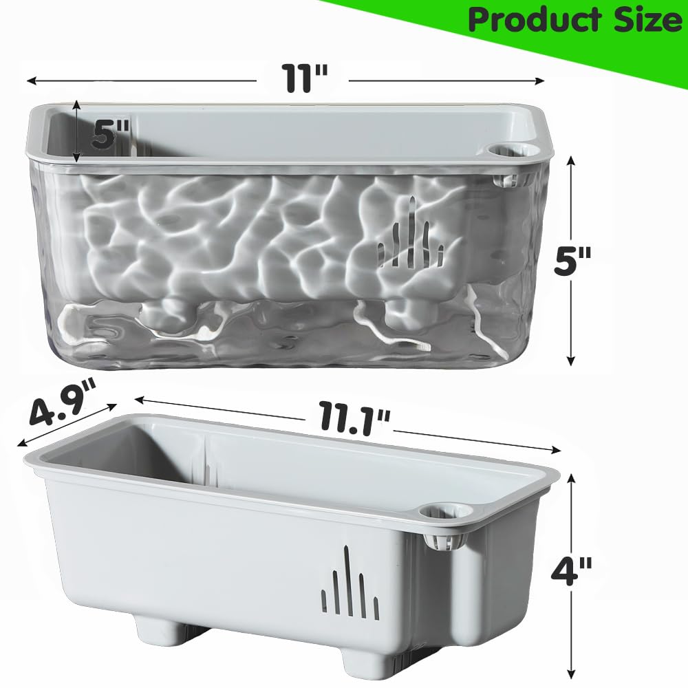 Qimodo 3 Pack Self Watering Rectangular Plant Pots, 11" x 5"x 5" Plant Containers with Drainage Holes, Rectangle Houseplant Window Planters for Succulents, Flowers,Herbs,Vegetables (Grey)