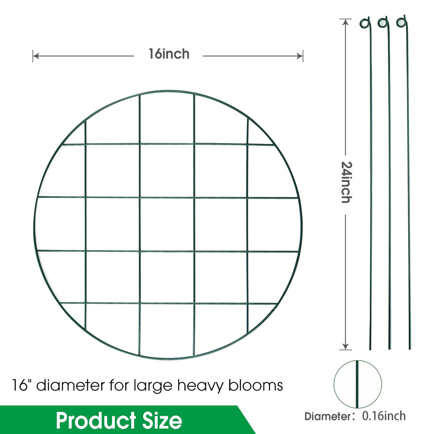 Sekcen 6 Pack 16 x 24 Inch Peony Support Cage Grow Through Plant Supports for Outdoor Plants Peony Ring Hoop Grow Through Grid Stakes