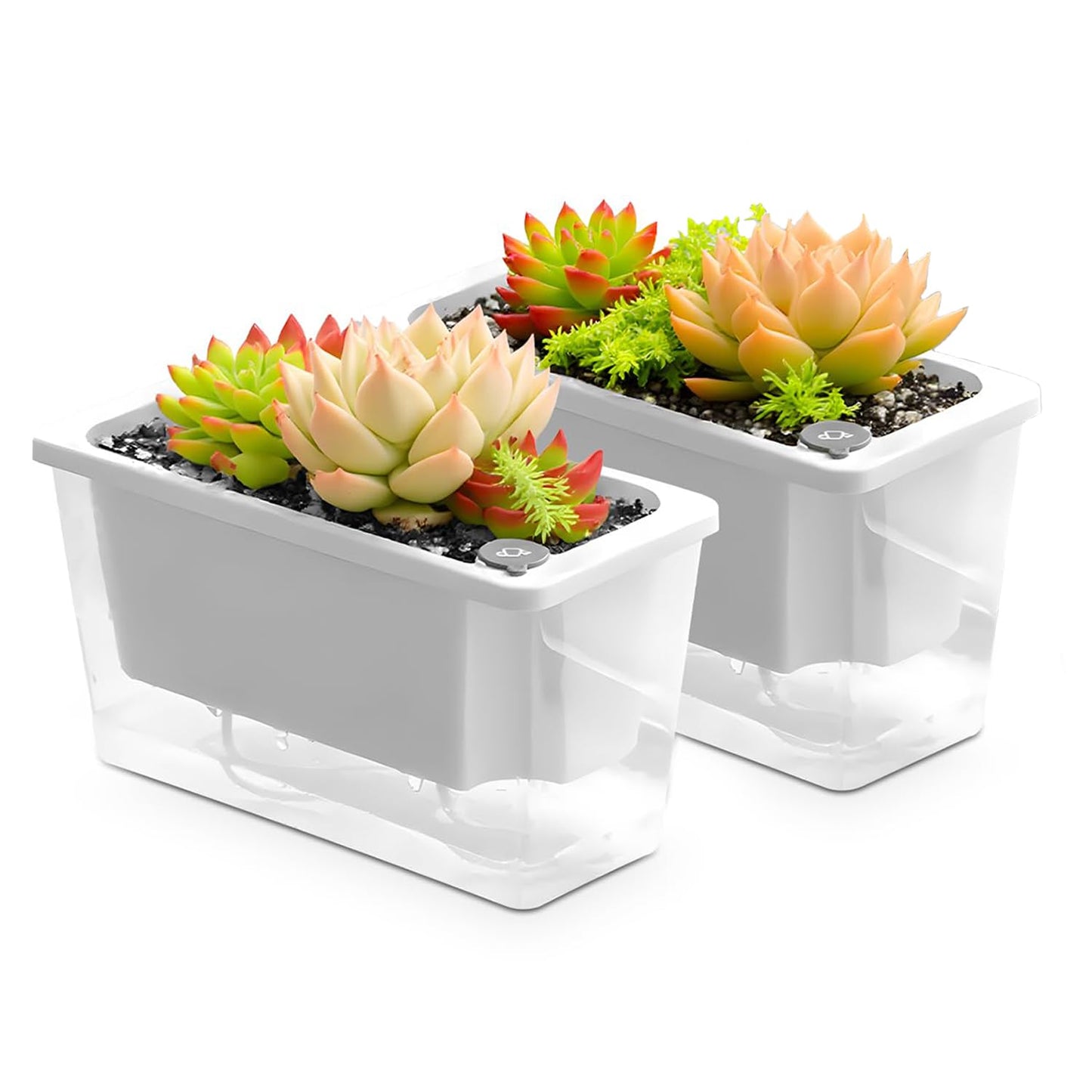 Samhe Window Box Planter, 2 Pack 10 Inch Plastic Self Watering Pots for Indoor Plants, Rectangular Flower Pots with Reservoir for Outdoor Indoor Plants Garden Home Decor - White
