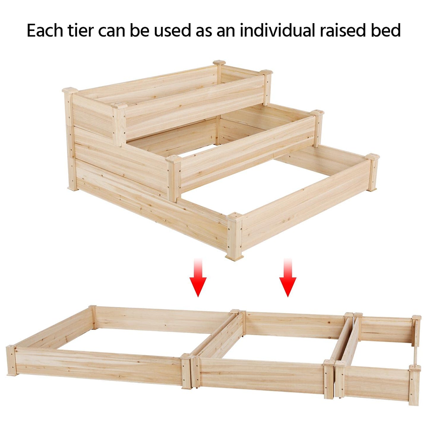Yaheetech 3 Tier 47 x 47 x 22in Raised Garden Bed Horticulture Outdoor Elevated Flower Box Tiered Garden Bed Wooden Vegetables Growing Planter for Backyard/Patio/Gardener